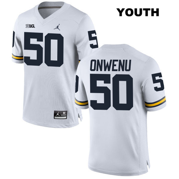 Youth NCAA Michigan Wolverines Michael Onwenu #50 White Jordan Brand Authentic Stitched Football College Jersey EG25W83TG